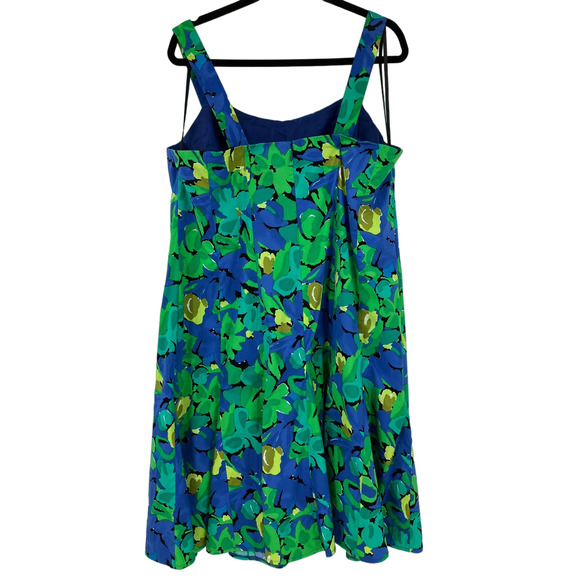 Cato Plus Size Blue Green Floral Zip A Line Adjustable Straps Cotton Sundress - Picture 3 of 7